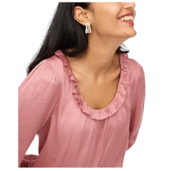 J. Crew Ruffleneck Top Blouse, Rose Blush Pink - Picture 3 of 5